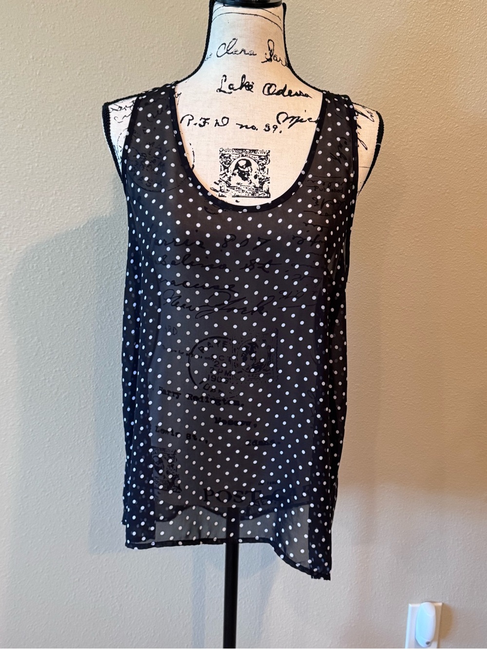 Lovely Day Black and White Polka Dot Sheer Tank with bow back